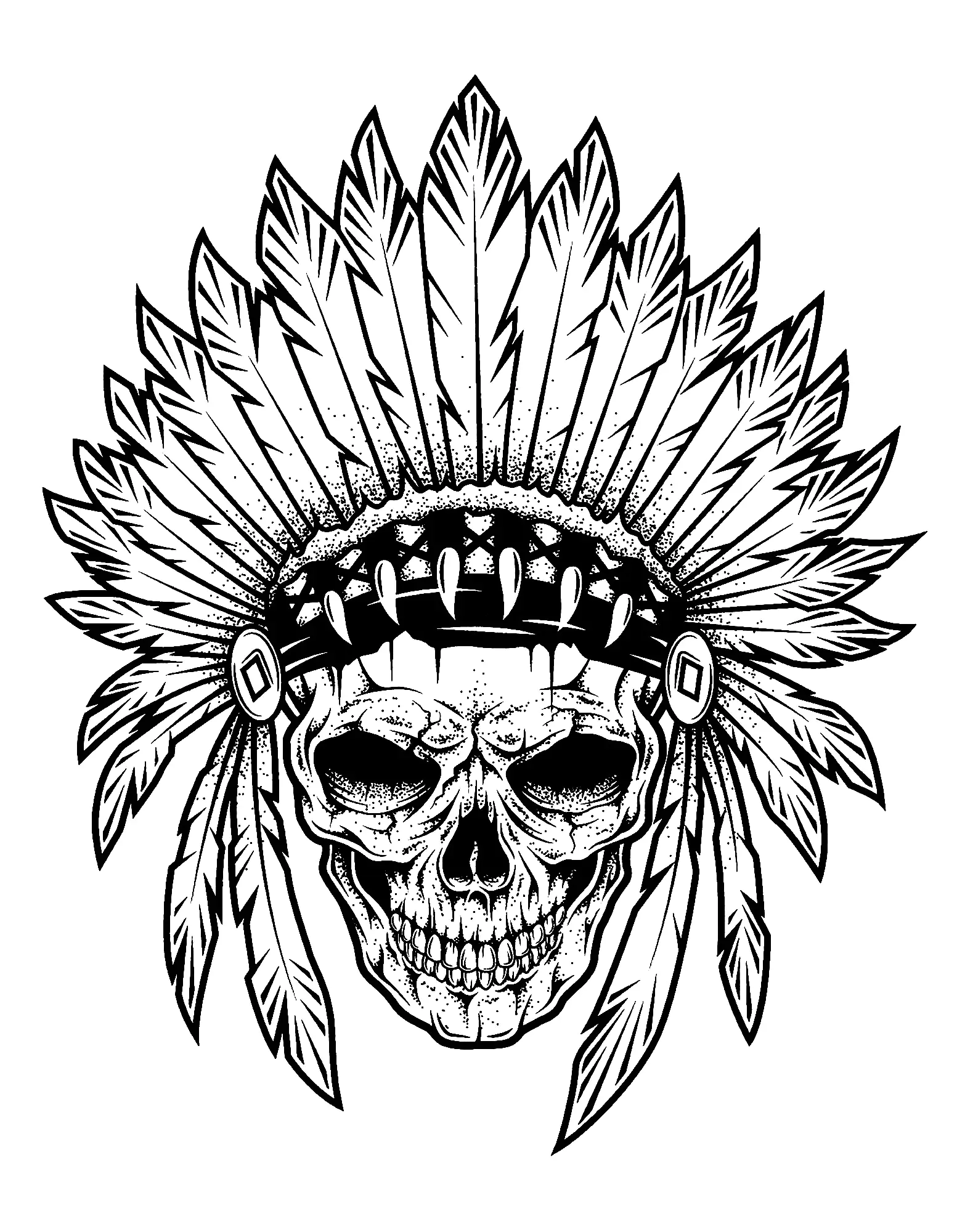 Indian skull and headdress (Printable Coloring Page for Kids)